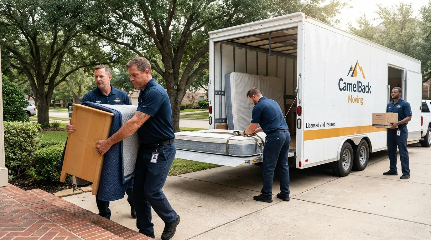 Crew loading residential truck for cross-state move from Williams, AZ